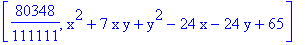 [80348/111111, x^2+7*x*y+y^2-24*x-24*y+65]